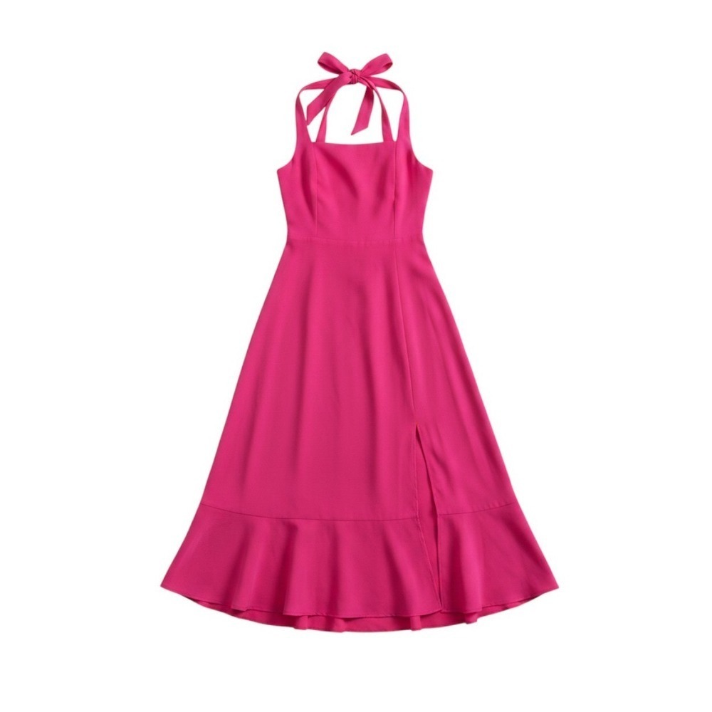 Anrabess Hot Pink Midi Dress Square Neck Ruffle Hem Smocked Back Size M NWT